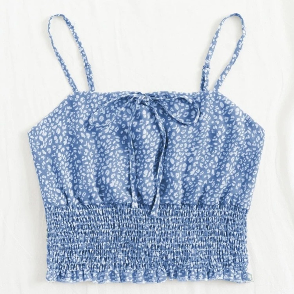 Crop Tie Tank Blue and White